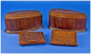 4 Turkish Prisoner Of War Carved Boxes, One Hinged With Turkish Writing 11cm x 9cm, One 1919