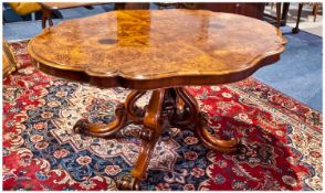 Mid Victorian Very Fine Walnut Carved Pedestal Centre Table. Raised on four extensively carved