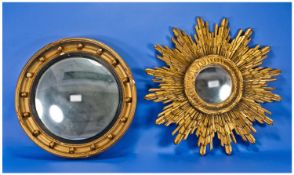 Gilt Gesso Framed Sunburst Mirror, Together With A Port Hole Mirror. Early To Mid 20thC