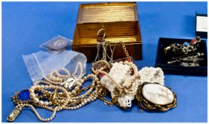 Small Collection Of Costume Jewellery, Comprising Brooches, Beads, Cameo etc.