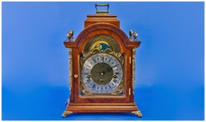 Franz Hermle Fine Walnut Cased Moon Phase Mantle Clock with striking and chiming movement on 5 gong