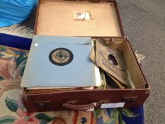 Old Brown Suitcase Full Of 78`s And Early 33 rpm Records. Features Bing Crosby and Frank Sinatra.