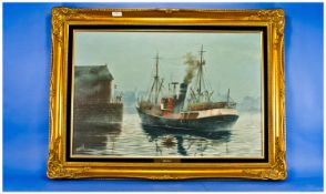 Keith Sutton, 1924-1991 Oil on Board. Titled `Dragon Trawler` Fleetwood `. Signed and dated 1989.