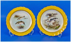Royal Worcester Signed And Hand Painted Pair Of Fishes Cabinet Plates. Dates 1901. Plate 1, `