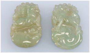 Two Jadeite Stone Pendants, 40 x 24mm.