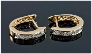 9ct Gold Diamond Set Hoop Earrings, Fully Hallmarked.