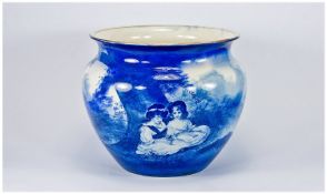 Royal Doulton Blue And White Children`s Pattern Jardiniere. Circa 1900. Height 8 inches, 8.5 inch