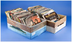 Vinyl Singles Record, 45 RMP. Nearly 200 records in 2 boxes. 1970`s/1980`s. Used condition.