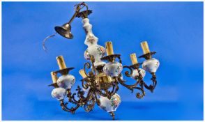 Porcelain & Brass 6 Branch Ceiling Light.
