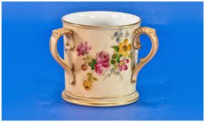 Royal Worcester Blush Ivory 3 Handled Cup Date 1905, wild flowers, 3`` in height.