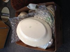 Box Of Assorted Ceramics. Including tureens, Noritake plate, Masons bowl, plates, etc.
