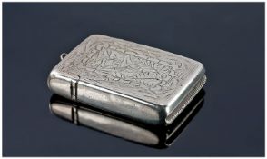 Victorian Silver Vesta Case with engraved decoration. Hallmarked Birmingham 1888. Makers mark