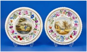 Rockingham Pair Of 19th Century Plates. Circa 1840. With decorated rural scenes to the centre