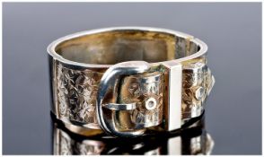 Victorian Ladies Silver Buckle Bangle. Hallmarked Birmingham 1884. 1 inch wide. 39.3 grams.