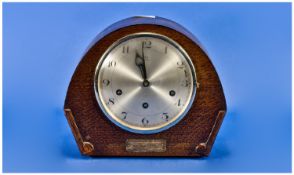 Oak Cased Early 20thC Mantle Clock 8 Day Striking Spring Driven Movement, Cross Swords Trademark