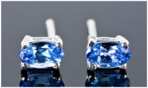 Pair of Tanzanite Stud Earrings, oval cut stones from the single source mine in the foothills of
