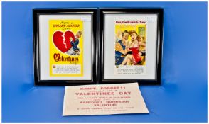 Bamforth Comic Valentine Cards. Framed paid of 1950`s large size cards with image of original