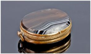 Early 20thC Gilt Metal Double Sided Agate Locket, 35 x 28mm