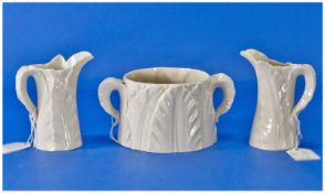 Royal Worcester Naturalistic Leaf Jugs and a Bowl, 3 in total. Cream colour way, date 1922 and