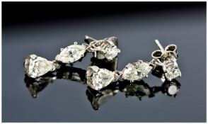 Pair Of 18ct White Gold Diamond Drop Earrings, Each Set With A Round, Marquise And Pear Shaped