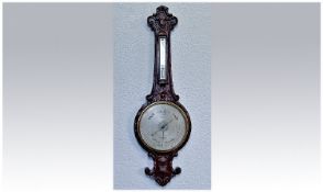 Early Victorian Large Carved Oak Mercury Banjo Barometer of large proportions. Inscribed `Samuel
