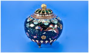 A Fine Quality Japanese Meiji Period Lidded Koro Incense Globular Shaped Vase, decorated with a