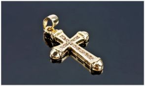 9ct Gold Diamond Set Cross, Channel Set Round Brilliant Cut Diamonds, Height Including Bale 31mm