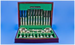 Sanders & Bowers Of Sheffield Fine Quality Mahogany Boxed 44 Piece Silver Plated Canteen Of Cutlery