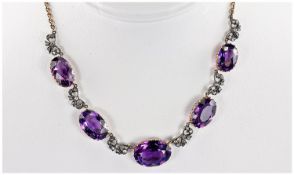 Fine Mid Victorian Gold Set Large Amethyst and Diamond Necklace. c.1860`s. The amethyst of