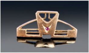 Jugendstil Arts And Crafts Gold Brooch, Set With A Small Central Ruby, Possibly By Theodor Fahrner,