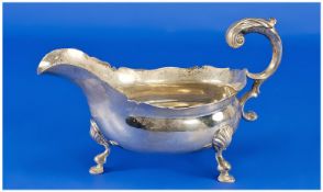 Silver Sauce/Gravy Boat, Scalloped Edge Raised On Shell And Hoof Feet, With Acanthus Scroll Handle,