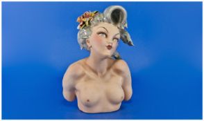 Italian Figure Of A Nude Glamour Girl, Blowing A Kiss. Marked To Reverse Tigalli Made In Italy Mod.