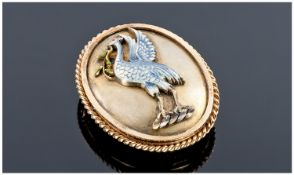 A 9ct Gold & Enamel Liver Bird Pendant Brooch Decorated To The Central Panel A Raised Enamel Figure