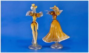 Pair Of Murano Glass Courtesan Figures, 13.5`` in height. Circa 1960`s