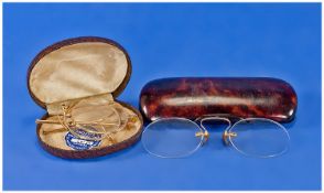 Edwardian Pair of Good Quality Gold Framed Glasses with concertina action and original case. Plus a