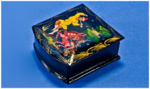 Quality Russian Lacquered Box. Beautifully painted and illustrated to the front with the `