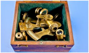 Wooden Box Containing Brass Nautical Sextant.