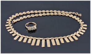 9ct Gold Fringe Necklace With Graduating Textured Links, Fully Hallmarked, Together With a 9ct Gold