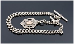 Silver Graduated Albert Chain With T Bar And Fob Fully Hallmarked, Length 15 Inches