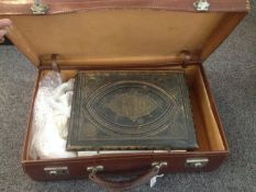 Victorian Large Bible with full colour illustrations, together with leather mall suitcase.