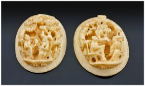 Chinese PAir of Miniature Ivory Carvings. c.1900. Each 3/4 of an inch.
