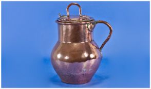 Arts And Crafts Planished Copper Cooking Vessel. 12 inches in height. With applied sinuous handle