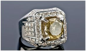 18ct Diamond Cluster Ring Set With A Large Central Yellow Diamond, Approximately 4ct (P1-P3