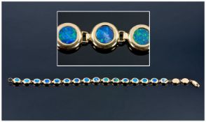 14ct Black Opal Set Bracelet, Closed Back, Stamped 14k 585, Length 7¾