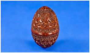 Very Fine 19th Century Carved Egg Shaped Walnut Pin Holder, screw action. 2.75`` in height.