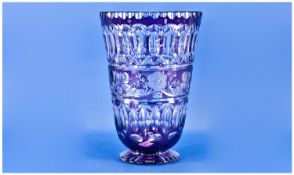 Venetian Very Fine Cut Glass Vase with purple & clear colourway with arched diamond fluting and