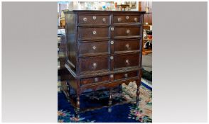 William & Mary Oak Chest On Stand with two top drawers with moulded edges. Below three graduated