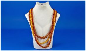 Fine Genuine Natural Faceted Amber Bead Necklaces, 3 In Total. 76.1 grams. Each 20/22 inches in