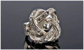 Large Silver Dress Ring Set With Faceted CZ`s, Ring Size O
