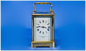 Brass Cased Carriage Clock, White Enamelled Dial with Roman Numerals, Marked Goldsmiths &
